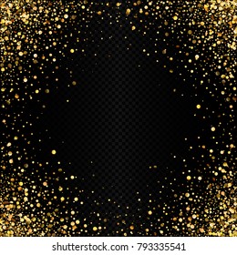 Eps 10 vector golden confetti decoration frame isolated on dark transparent background