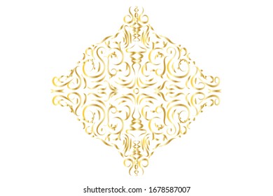  EPS10-Vektorillustration. Goldenes Damast-Element einzeln auf weißem Hintergrund.