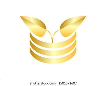 EPS 10 vector. Golden leaves logo design, ecological concept.