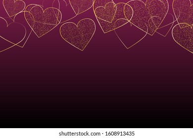 EPS 10 vector. Golden luxury hearts with copy space. Valentines day concept.