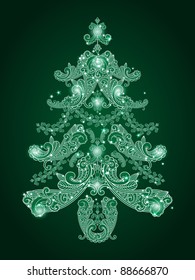 eps 10, vector green christmas tree from paisley elements  and stars