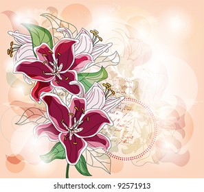 Eps 10 vector - greeting card with big lilies and space for text - layer separated - easily editable