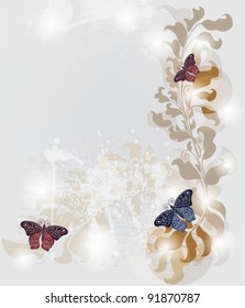 EPS 10 vector  - grunge invitation card with baroque butterflies and space for text