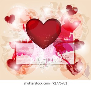 Eps 10 vector - grunge valentine postcard with label for text - layers separated - easily editable
