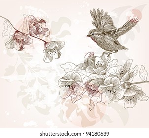 Eps 10 vector - hand drawn spring scene - layers separated -easily editable