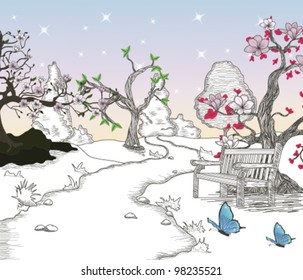 EPS 10 vector - hand drawn sketch - country in spring