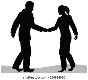 EPS 10 Vector. Handshake of business people standing up in silhouette.