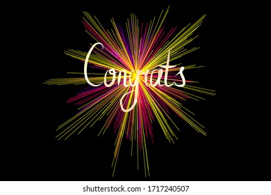 EPS 10 vector. Handwritten congrats with colorful bright firework explosion.