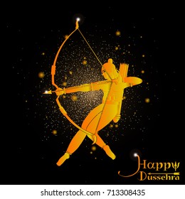 eps 10 vector Happy Dussehra illustration. Silhouette of God Rama holing bow and arrow isolated on abstract star background. Vijayadasami or Dasara Hindu festival promotional poster for web, print