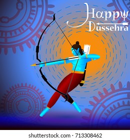 eps 10 vector Happy Dussehra illustration. Silhouette of God Rama holing bow and arrow isolated on abstract background. Vijayadasami or Dasara Hindu festival promotional poster for web, print, design