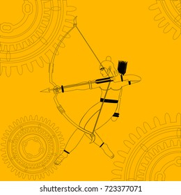 eps 10 vector Happy Dussehra illustration. Silhouette of God Rama holing bow and arrow isolated on abstract background. Vijayadasami or Dasara Hindu festival promotional poster for web, print, design