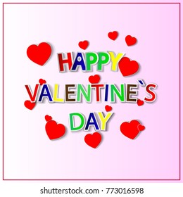 eps 10 vector happy Valentine's Day illustration. Red falling hearts isolated on white background. White 3d clouds with holiday text. Graphic design element mock-up. Template for web, print and design