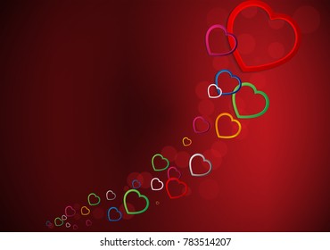 eps 10 vector happy Valentine's Day illustration. Colorful falling hearts isolated on red background. Happy holiday greeting background. Graphic design element mock-up. Template for web, print, design