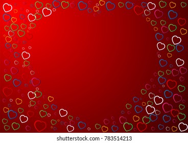 eps 10 vector happy Valentine's Day illustration. Colorful falling hearts isolated on red background. Happy holiday greeting background. Graphic design element mock-up. Template for web, print, design