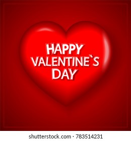 eps 10 vector happy Valentine's Day illustration. 3d red heart isolated on red background. Happy holiday greeting text lettering. Graphic design element mock-up. Template for web, print, design