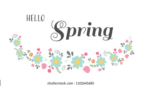 EPS 10 vector hello spring wreath in sweet cute pastel color flat style