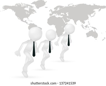 EPS 10 Vector Illustration of 3d business men running through the world