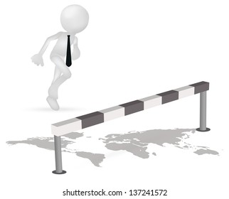 EPS 10 Vector Illustration of 3d business man running to jump through a barrier