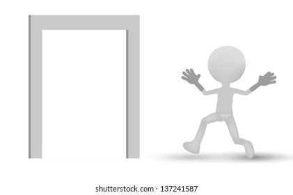 EPS 10 Vector Illustration of 3d people - man running through an open door
