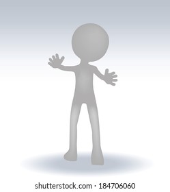 EPS 10 Vector Illustration of 3d small man waving hand