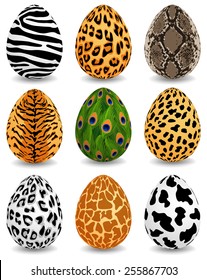 EPS 10 Vector illustration of animal patterns easter eggs set. Used gradient mash, blending mode and opacity. RGB color mode. Easy to edit.