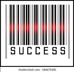 EPS 10 Vector Illustration Of Barcode Or Bar Code Icon And Red Laser Sensor Beam Over Success