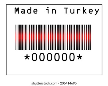 EPS 10 Vector Illustration of Barcode or Bar Code icon and red laser sensor beam over Made in Turkey