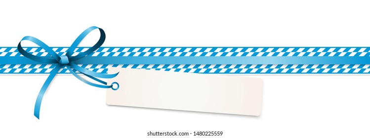 EPS 10 vector illustration of blue colored ribbon bow with hang tag and free text space isolated on white background for German Oktoberfest time 2019 2020