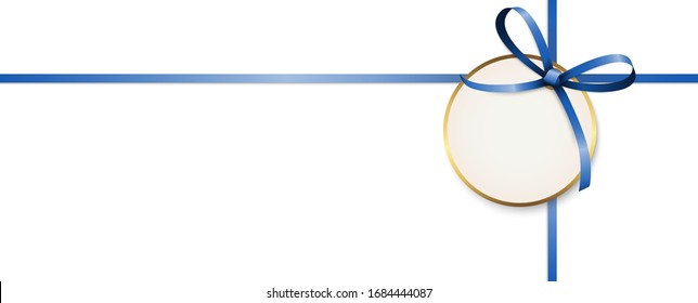 EPS 10 vector illustration of blue colored ribbon bow with hang tag and free text space isolated on white background