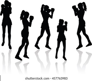 EPS 10 vector illustration of boxer woman silhouette in black 