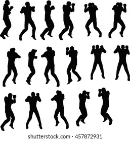 EPS 10 vector illustration of boxer businessman silhouette in black 