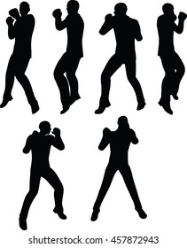EPS 10 vector illustration of boxer businessman silhouette in black 
