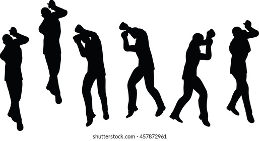 EPS 10 vector illustration of boxer businessman silhouette in black 