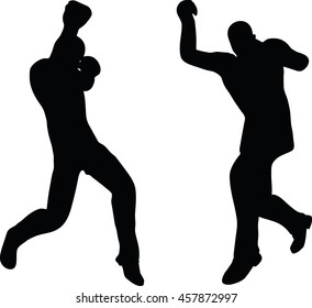EPS 10 vector illustration of boxer businessman silhouette in black 