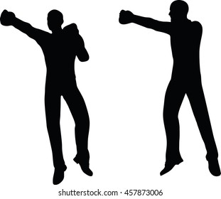 EPS 10 vector illustration of boxer businessman silhouette in black 