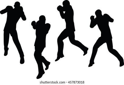 EPS 10 vector illustration of boxer businessman silhouette in black 