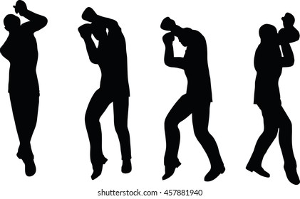 EPS 10 vector illustration of boxer businessman silhouette in black 