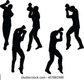 EPS 10 vector illustration of boxer businessman silhouette in black 