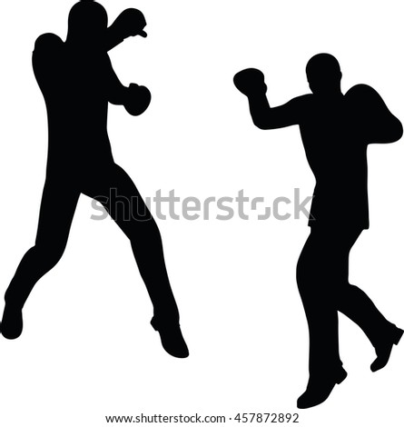 EPS 10 vector illustration of boxer businessman silhouette in black 