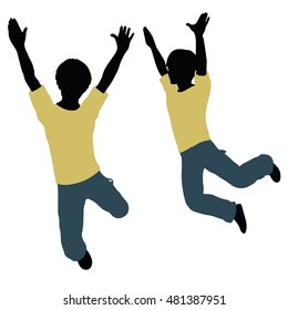 EPS 10 vector illustration of boy silhouette in Jumping Pose