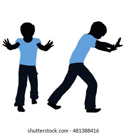 EPS 10 vector illustration of boy silhouette in Pushing Pose
