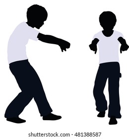 EPS 10 vector illustration of boy silhouette in Pulling Pose