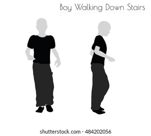 EPS 10 vector illustration of boy in Everyday Walking Down Stairs pose on white background