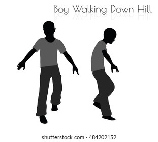 EPS 10 vector illustration of boy in Everyday Walking  Down Hill pose on white background
