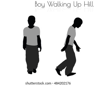 EPS 10 vector illustration of boy in Everyday Walking Up Hilll pose on white background
