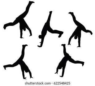 EPS 10 Vector Illustration Of Boy Silhouette In Sitting Cartwheel Pose