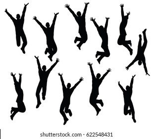 EPS 10 vector illustration of boy silhouette in sitting Jumping pose