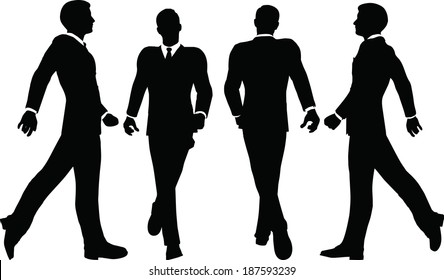 EPS 10 Vector illustration of business people walking with briefcase silhouette