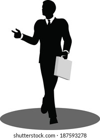 EPS 10 Vector illustration of business people walking with briefcase silhouette
