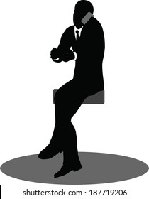 EPS 10 Vector illustration of business people on phone sitting silhouette